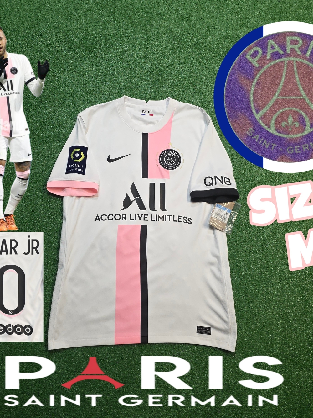 Nike PSG Neymar Jr #10 2021/2022 Away Jersey Ligue 1 Patch New Medium
